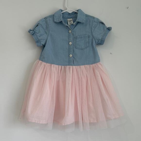 OshKosh B'gosh Denim & Pink Tulle Dress, Toddler Girl Size 2T - Picture 1 of 5
